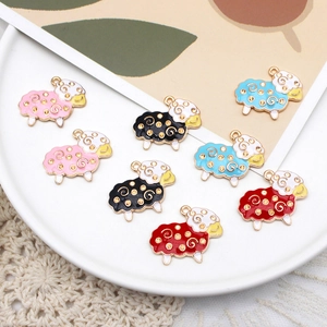 Cute cartoon sheep alloy enamel charms in multiple colors for DIY jewelry making