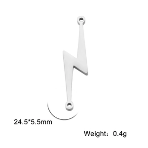 Polished silver lightning bolt jewelry pendant with dimensions 24.5x5.5mm and 0.4g weight