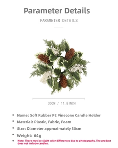 Detail view of 30cm Christmas candle ring with pine cones and white frosted berries