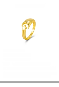 Detail of S925 silver star and crescent moon ring in 18k gold finish with adjustable band