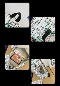Detail view of graffiti backpack with adjustable straps and side pockets for storage