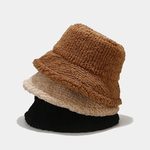 Plush Teddy Fleece Bucket Hat Thick Warm Winter Fisherman Cap Solid Color Adjustable Faux Shearling Hat For Women