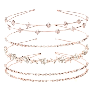 Set of four rose gold bridal headbands with sparkling rhinestones in various designs