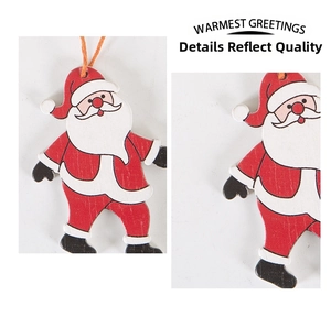 Detailed view of wooden Christmas gnome ornament with red paint and jute twine