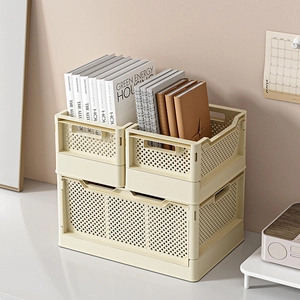 Stackable plastic storage bins in cream white with hollow mesh design for home organization