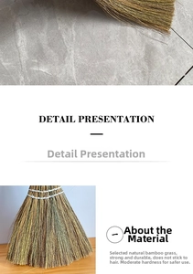 Close-up of a handmade natural miscanthus broom head showing reinforced weaving details