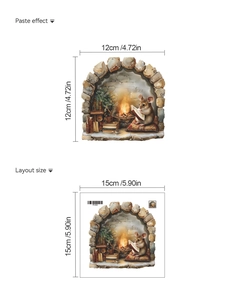 Détails du sticker mural souris de Noël 3D avec dimensions de mise en page et pose