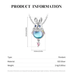 S925 sterling silver rabbit necklace with moonstone and teardrop gem pendant