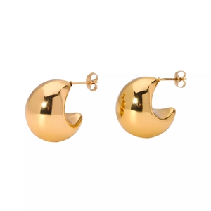 Polished 18K gold plated stainless steel crescent earrings with a smooth hollow geometric design