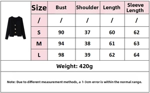 Size chart showing bust, shoulder, and length measurements for V-neck knit sweater