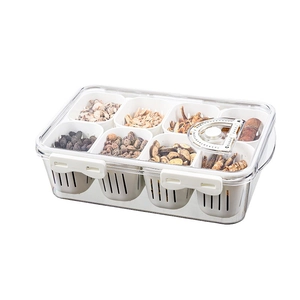 8-compartment clear organizer box with date tracker for kitchen storage and drainage