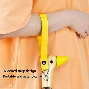 Creative duck head wooden handle folding umbrella with widened wrist strap for easy carrying