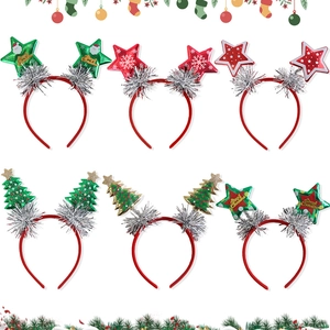 6-pack Christmas headbands set featuring festive stars and Christmas trees for kids party