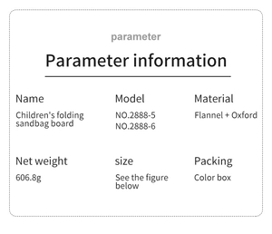 Detailed material specification table showing flannel and oxford fabric for dinosaur game tent