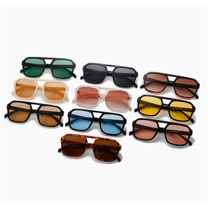 Retro square oversized pilot sunglasses with double bridge in various vibrant colors