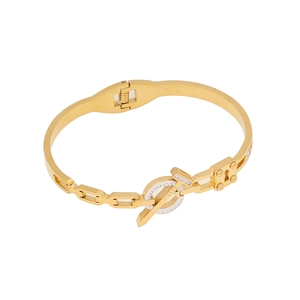Golden stainless steel cross flower bracelet with sparkling crystals and OT toggle clasp