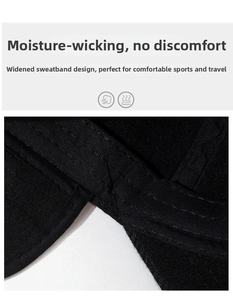 Detail view of the wide moisture-wicking sweatband and reinforced stitching on the hat