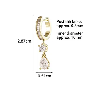 Retro coffee gold teardrop earring with cubic zirconia stones, size 2.87cm x 0.51cm