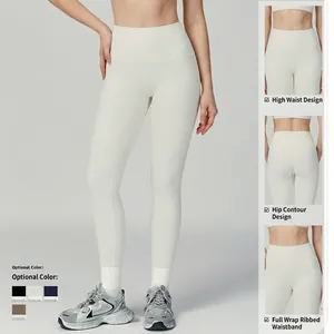 High waisted ribbed yoga leggings for women available in four distinct athletic colors