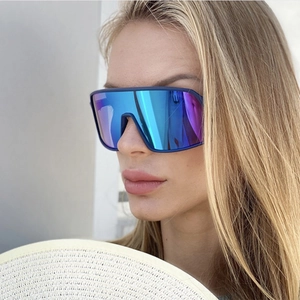 Blue wraparound cycling sunglasses with mirrored lenses for outdoor sports and racing
