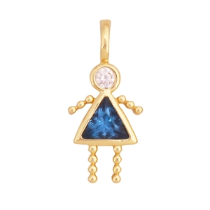 Détail du pendentif fille plaqué or 18K avec zircons bleus et roses étincelants
