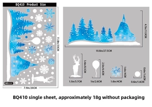 Detailed sheet showing 20x30cm Christmas stickers with reindeer and snowflake dimensions
