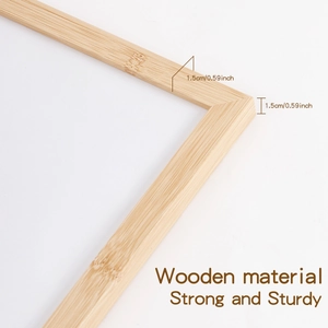 Detail of solid wood frame with natural grain and 1.5cm width measurement specifications