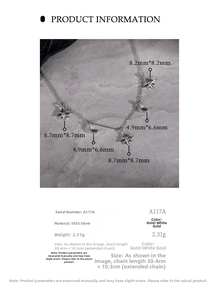 Detailed size specifications and material info for S925 silver star moon necklace