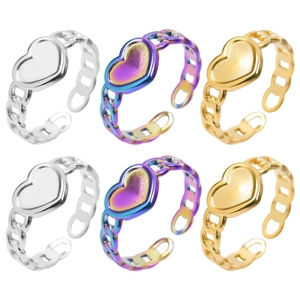 Heart Chain Rings Stainless Steel Adjustable Open Band Minimalist Jewelry For Women