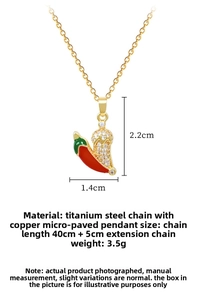 Detailed size specifications for the enamel chili pendant and titanium steel chain