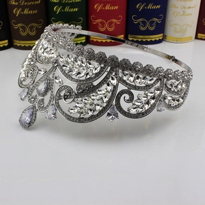 Close-up of silver bridal crown featuring marquise and teardrop cut cubic zirconia stones