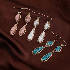Boho Copper Teardrop Dangle Earrings For Women Double Water Drop Druzy Crystal Cluster Earrings Fashion Dainty Jewelry Gift