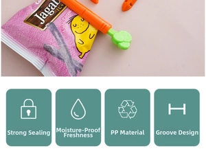 Carrot-shaped sealer clip with groove bite design for food freshness and moisture-proof storage