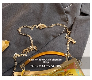 Detail shot of the vintage Chinese embroidery handbag with elegant gold chain strap