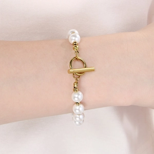 Bracciale di perle stile barocco da donna con elegante chiusura a ginocchiera in oro 18K