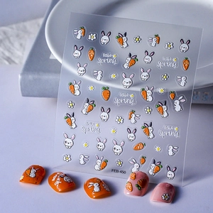 5D Embossed Nail Stickers Cute Cartoon Rabbit Carrot Flower Patterns DIY Self Adhesive Nail Art Decals For Women Fashion