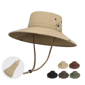 Outdoor Wide Brim Bucket Hat Polyester Breathable Sun Protection Foldable Hiking Fishing Boonie Cap For Men Casual Summer