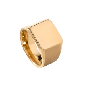 Polished gold square signet ring made of durable stainless steel for men and women