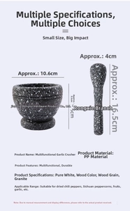 Detailed dimensions of the granite pattern PP mortar and pestle for grinding garlic