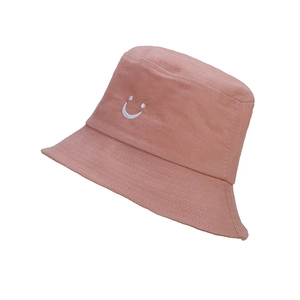Kids cute orange pink cotton bucket hat with smile embroidery for summer sun protection