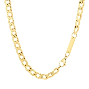 Gouden titanium stalen cubaanse schakelketting met rechthoekige hanger voor heren