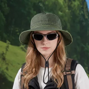 Chapeau de soleil extérieur à large bord vert olive avec mentonnière pour randonnée