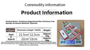Detailed size and weight parameters of gingerbread man and tree wooden table ornaments