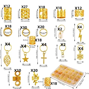 Size chart for 245 pieces of dreadlock hair accessories including cuffs and shell charms