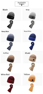 Dettaglio dei set invernali con berretto e sciarpa in maglia in otto colori diversi