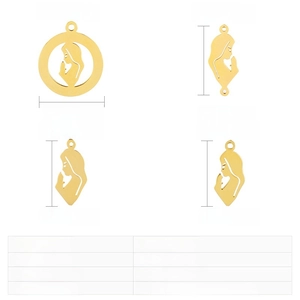 Detailed set of golden stainless steel prayer girl pendants and religious charms