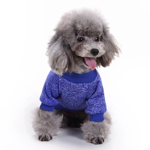 Detailaufnahme blauer Hundestrickpullover mit Rippkragen und warmer Mosaikstruktur