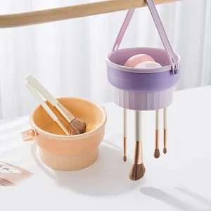 Silicone Makeup Brush Cleaner Bowl Foldable Scrubber Box Hanging Drying Rack Storage Organizer Portable Cosmetic Tool