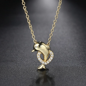 Cute Dolphin Heart Pendant Necklace For Women Copper Zirconia Animal Necklace Gold Silver Plated Dainty Jewelry Clavicle Chain Gift