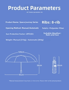 Detailed technical chart of the cartoon space series folding umbrella with 95cm diameter